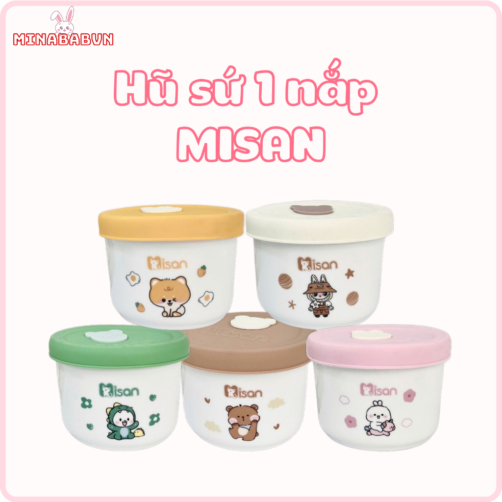 Hũ sứ Misan dung tích 250ml cho bé, Hũ sứ 1 nắp đậy tiện lợi chịu nhiệt cao