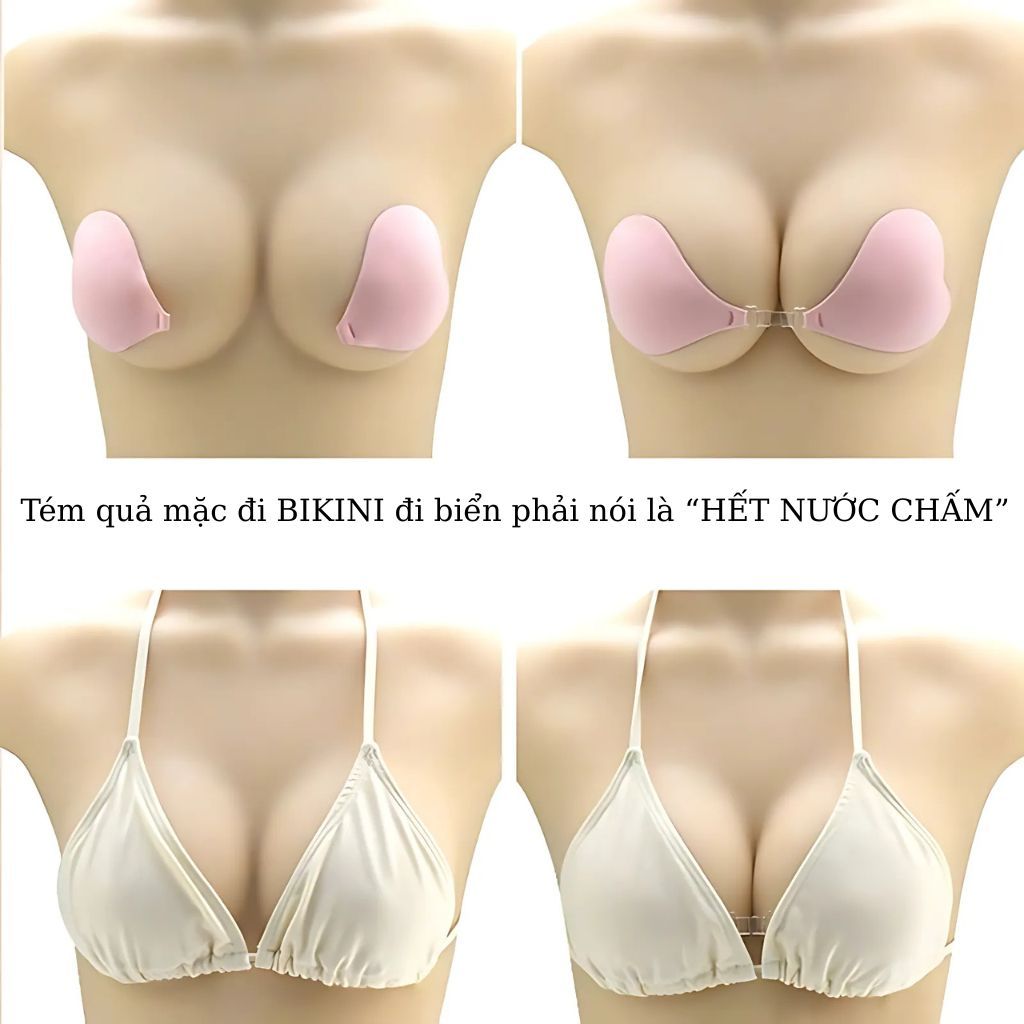 Miếng dán ngực keo trong hình trái tim, bám chắc, mỏng nhẹ, mặc đồ bơi tiện…
