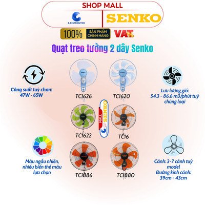 [HỎA TỐC] Quạt Treo Tường 2 Dây Senko TC16/TC1620/TC1622/TC1626/TC1880/TC1886 - Giao màu ngẫu nhiên
