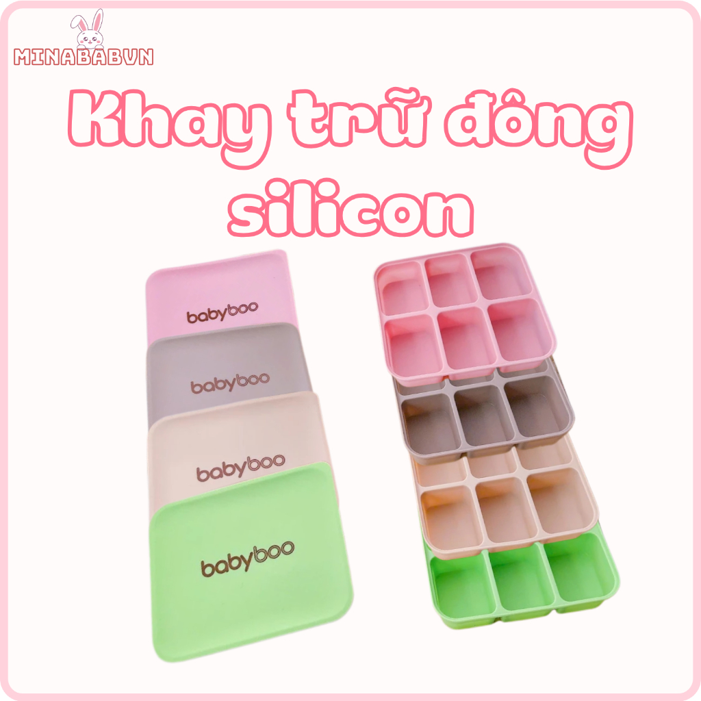 Khay Trữ Đông Đồ Ăn Dặm Babyboo Chất Liệu Silicon Cho Bé 6 và 12 Ô, Khay Trữ Đông Đựng Đồ Ăn Dặm