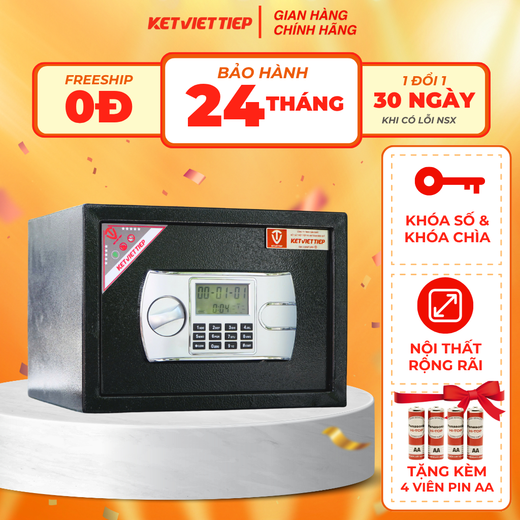  Két sắt mini khách sạn Việt Tiệp KKS023 khóa điện tử 9kg cao 25 x rộng 35 x sâu 31cm  bảo hành 2 năm  