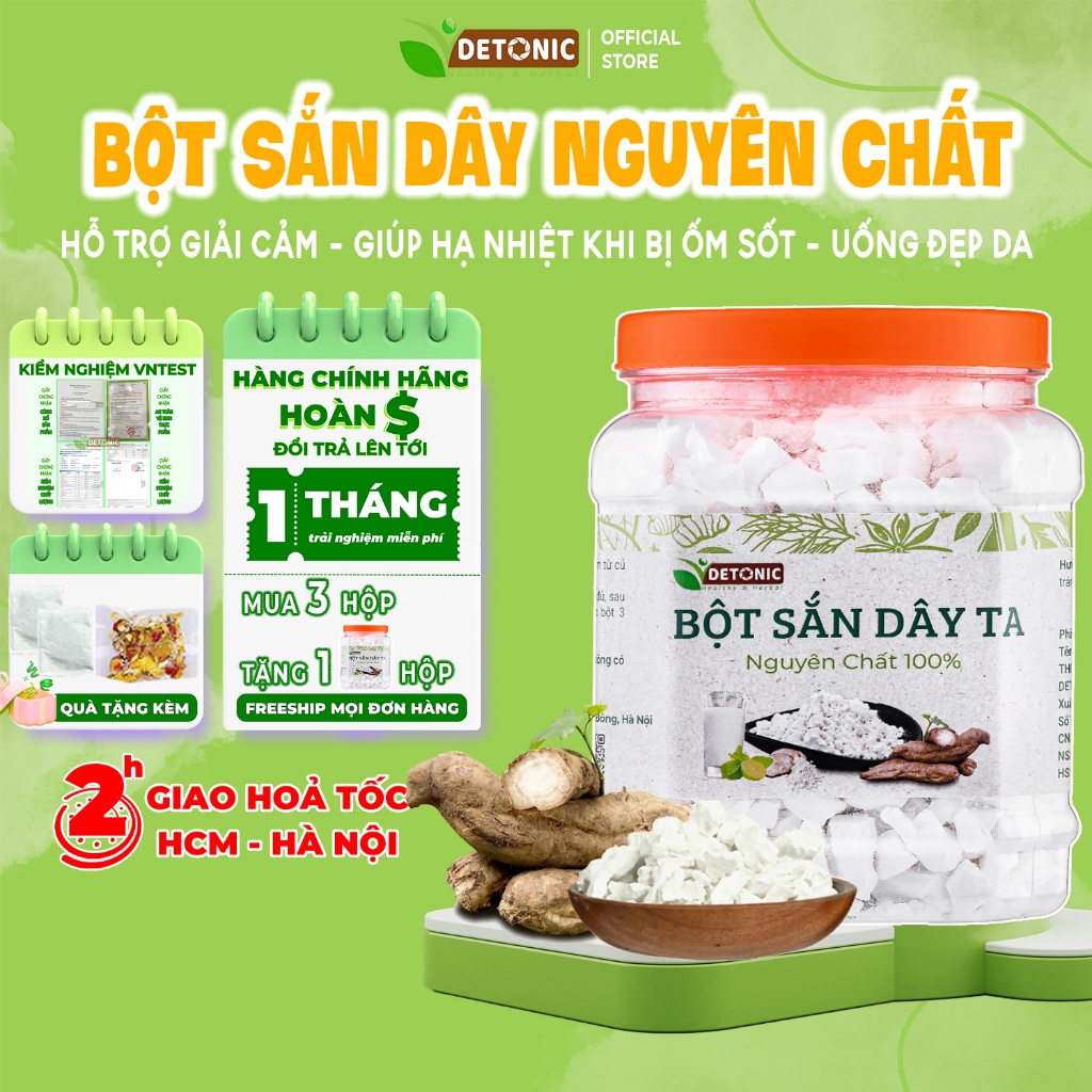  Bột sắn dây nguyên chất DETONIC giúp thanh nhiệt hạ nhiệt cho người bị cảm sốt giải độc hỗ trợ tiêu hóa và làm đẹp da 