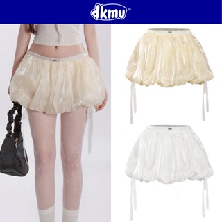  Chân váy bí lụa bồng bềnh óng ánh DKMV thiết kế dây rút thắt nơ đáng yêu màu trắng kem Bling Pumpkin Skirt | K-V9 