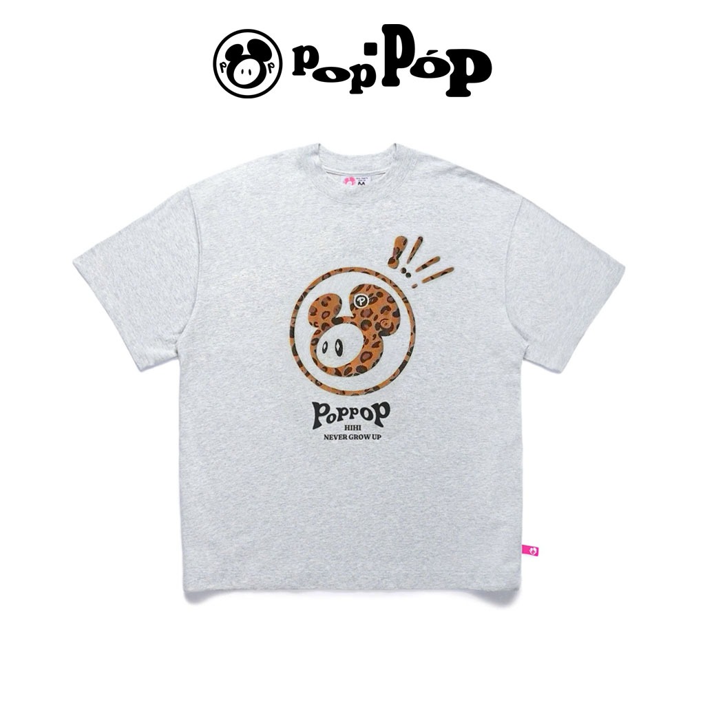 POPPOP Áo Thun Poppop hihi Mascot PP Leopard Tee 100% Cotton Form Oversize Unisex - Grey