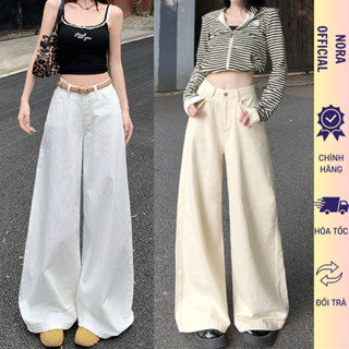  Quần Jean Nữ Ống Rộng Cạp Cao Tôn Dáng Đứng Form Quần Bò Màu Trắng Kem Ống Rộng 35-37cm 