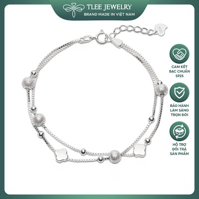 Lắc tay bạc nữ TLEE dây kép bi bốn lá trơn nữ tính TLEE JEWELRY LT0325
