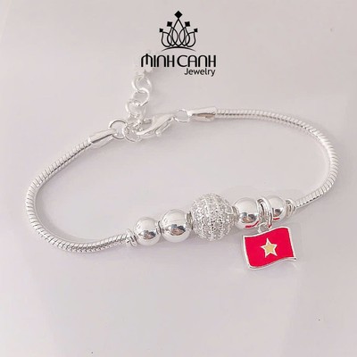 Lắc Tay Bạc Cầu Đá Mix Charm Lá Cờ Việt Nam, Cờ Đỏ Sao Vàng - Minh Canh Jewelry
