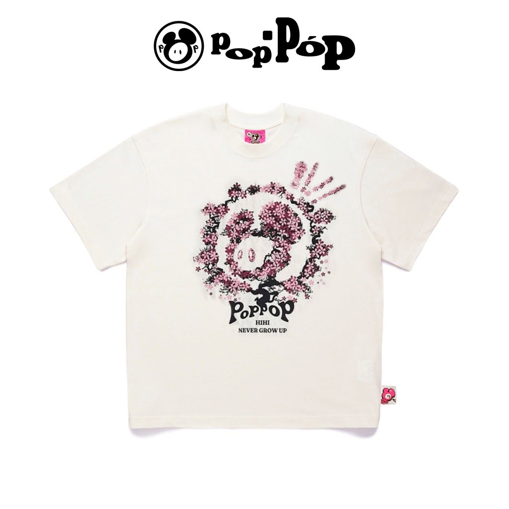POPPOP Áo Thun Poppop hihi Mascot PP Sakura Tee 100% Cotton Form Oversize Unisex - Cream