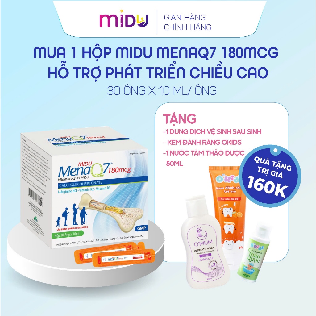 Midu MenaQ7 180mcg– Bổ Sung Canxi, Hỗ Trợ Phát Triển Chiều Cao, Xương Chắc Khỏe