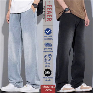 Quần Jean Nam Wash Retro Ống Rộng 2 Màu Đen Xám Wash Smoke V2 Dáng Baggy Suông Hàn Quốc, Quần Bò Nam Đen Wash Helloyou