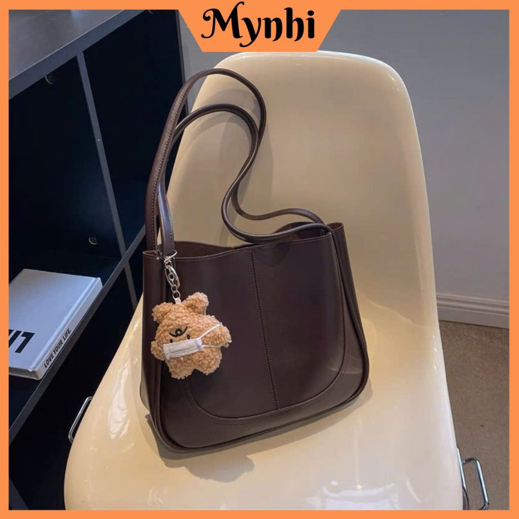 Túi xách nữ đeo vai phong cách Hàn Quốc đơn giản kèm móc gấu bông dễ thương SMN88 - Túi tote nữ