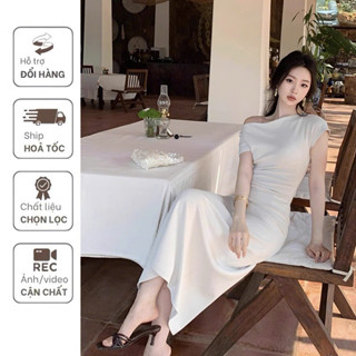 Đầm Đi Tiệc Nữ Dáng Dài Sang Chảnh , Váy Body Lệch Vai Che Khuyết Điểm Logastore_L195