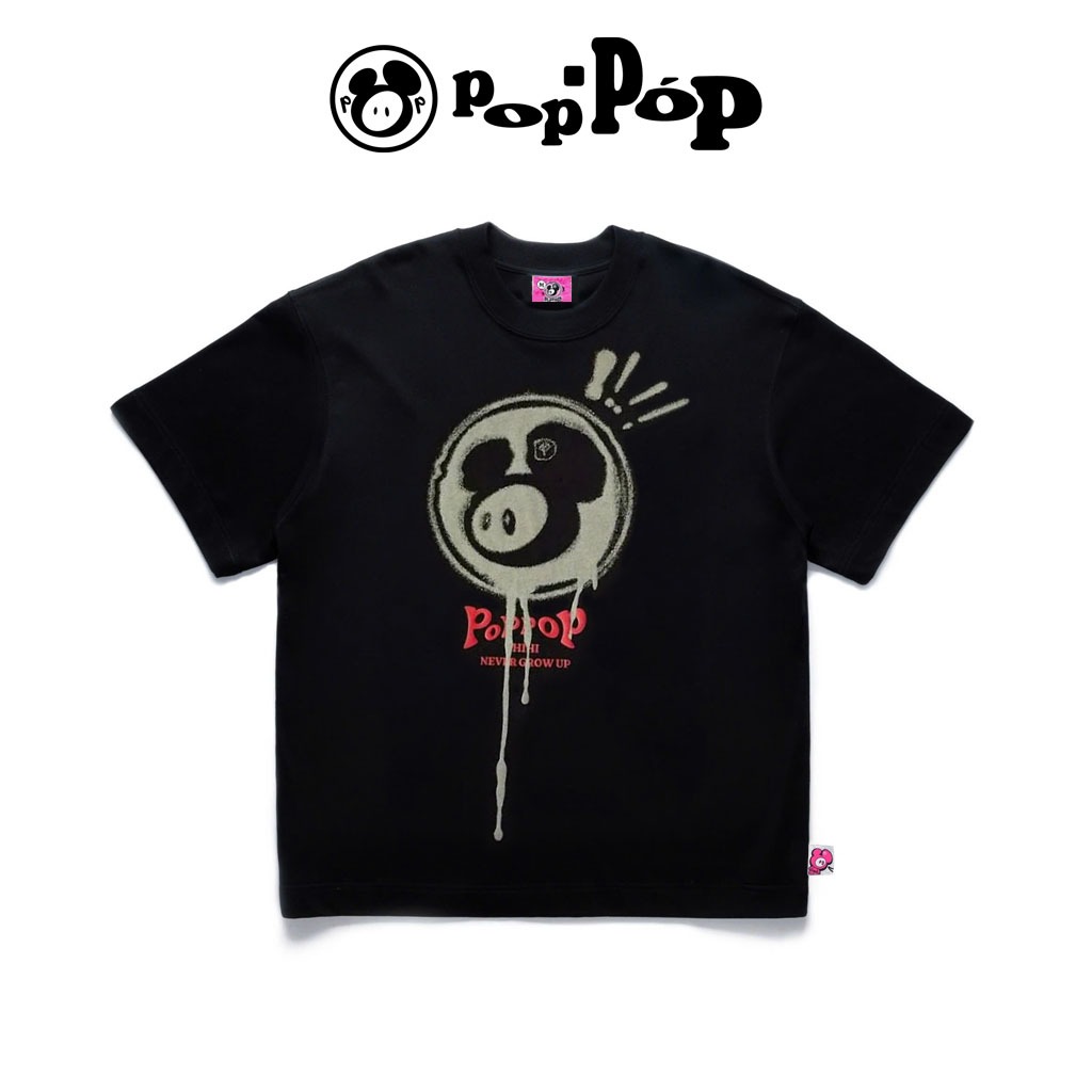 POPPOP Áo Thun Poppop hihi Mascot PP Paint Tee 100% Cotton Form Boxy Unisex - Black