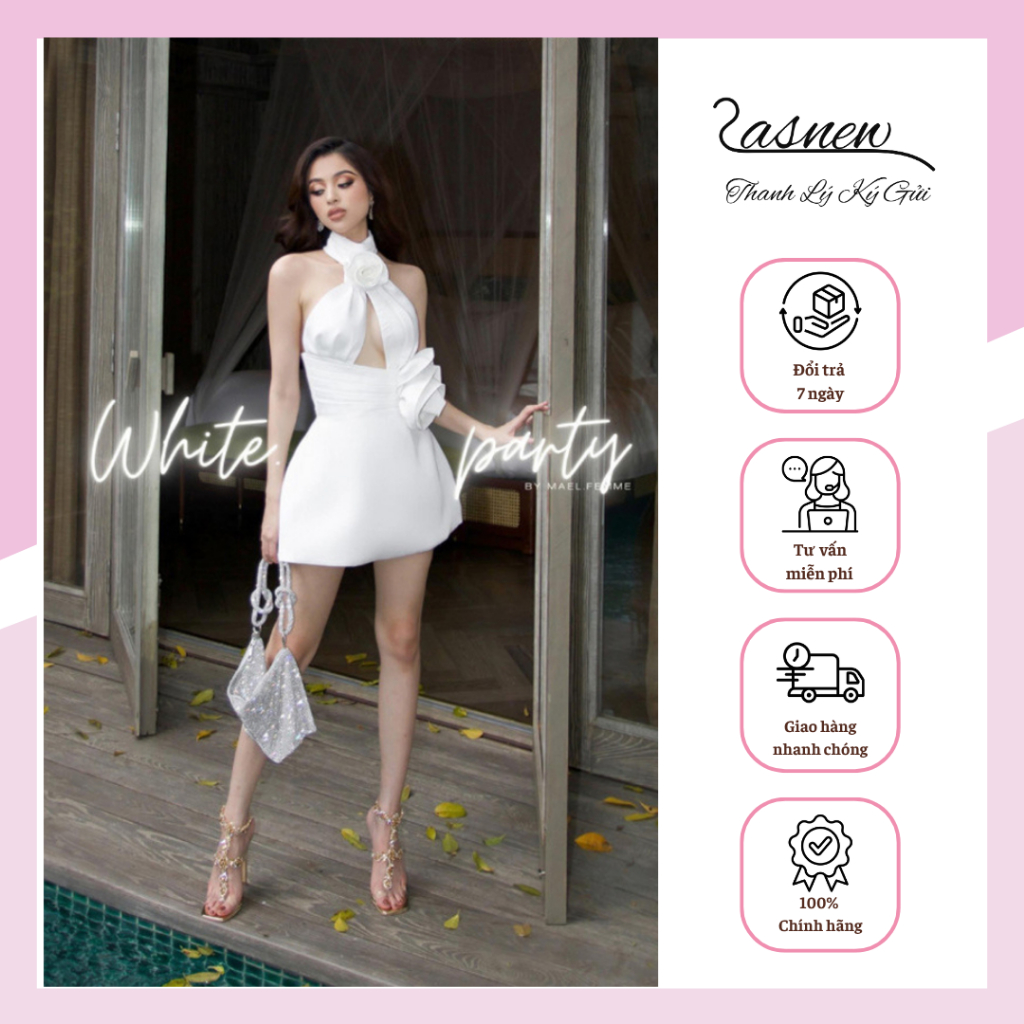 [THANH LÝ] Đầm ngắn cut-out đính hoa nổi màu trắng MAEL FEMM phù hợp đi tiệc