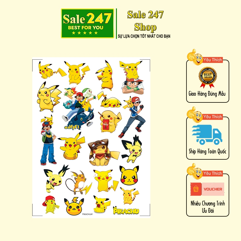 Sticker Pikachu Siêu Dễ Thương - Cán Màng Chống Nước