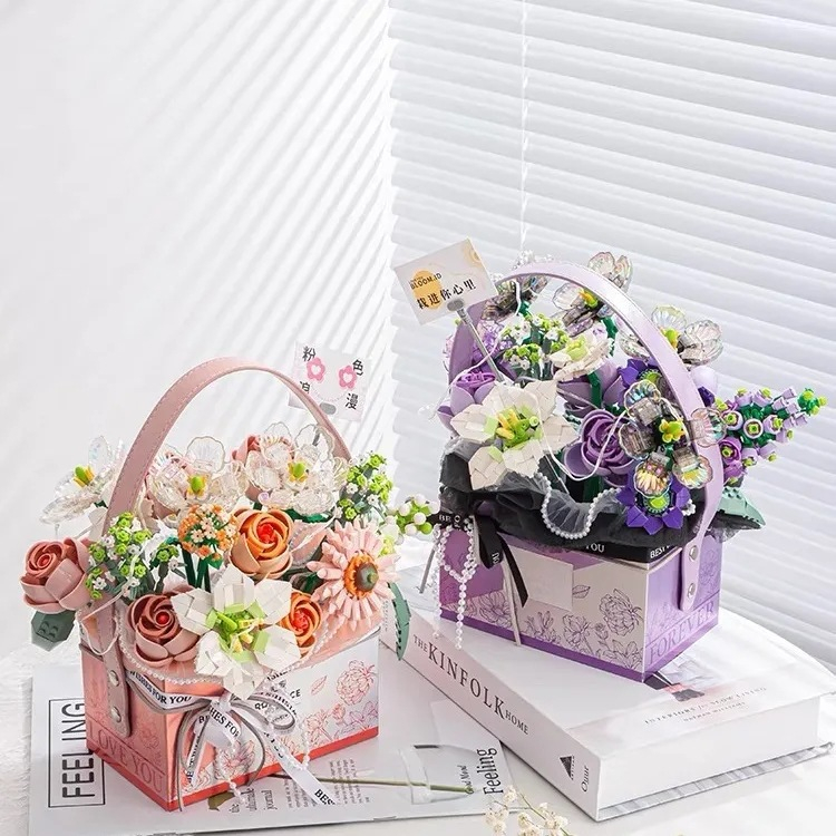 Bộ lắp ráp khối xây dựng LOZ mini mô hình lẵng hoa, bó hoa sáng tạo