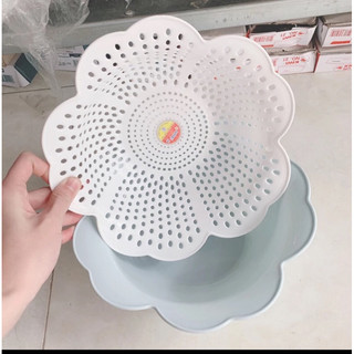 Rổ nhựa hoa mai 2 lớp,rổ nhựa kèm chậu 2in1