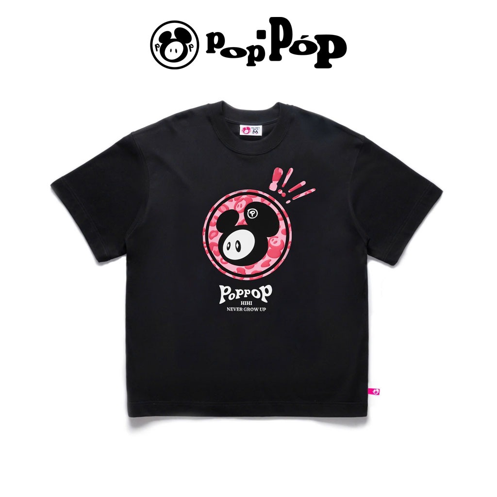 POPPOP Áo Thun Poppop hihi Mascot PP Leopard Tee 100% Cotton Form Oversize Unisex - Black Pink