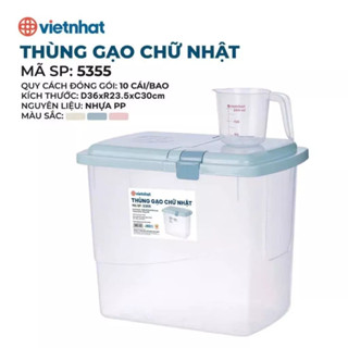 Thùng Đựng Gạo 15Kg Có Nắp Chống Côn Trùng, Hộp Đựng Gạo, Đồ Khô Nhựa ViệtNhật 5355 kèm ca đong 44.5