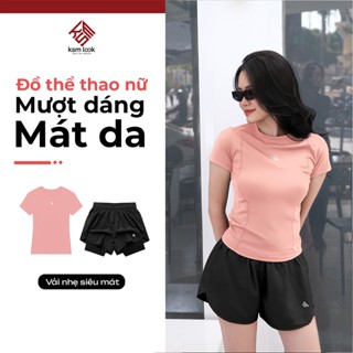 Đồ thể thao nữ có túi/không túi KSMLOOK gồm quần 2 lớp nữ và áo thun thể thao nữ, set đồ tập gym nữ cao cấp -QA571A