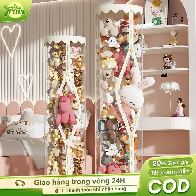 Búp bê lưu trữ xô, thùng đựng đồ chơi nhồi bông em bé chống bụi nước,nhựa trong suốt hộp