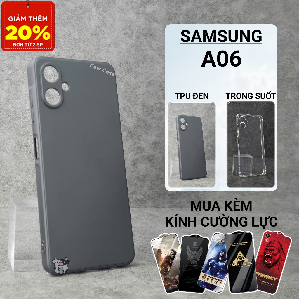 Ốp lưng Samsung A06 4G,5G Cowcase trơn màu đen | Ốp điện thoại SS galaxy dẻo bảo vệ camera đt sámung