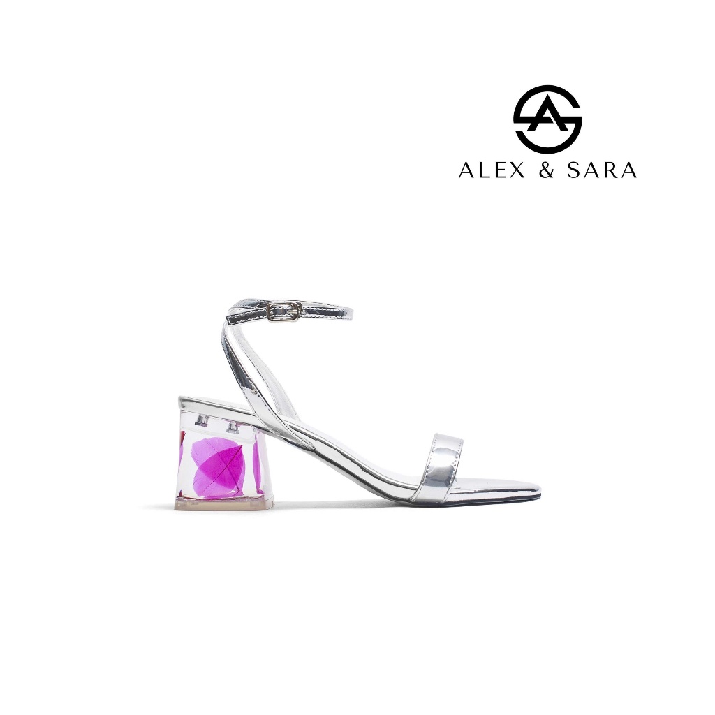 LT99 - Giày sandal Alex & Sara quai ngang gót vuông in cánh hoa 3d gót cao 6cm