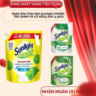 Nước Rửa Chén Bát Sunlight CHANH, TRÀ XANH VÀ THIÊN NHIÊN LÔ HỘI- Túi 3.1KG-3.3KG