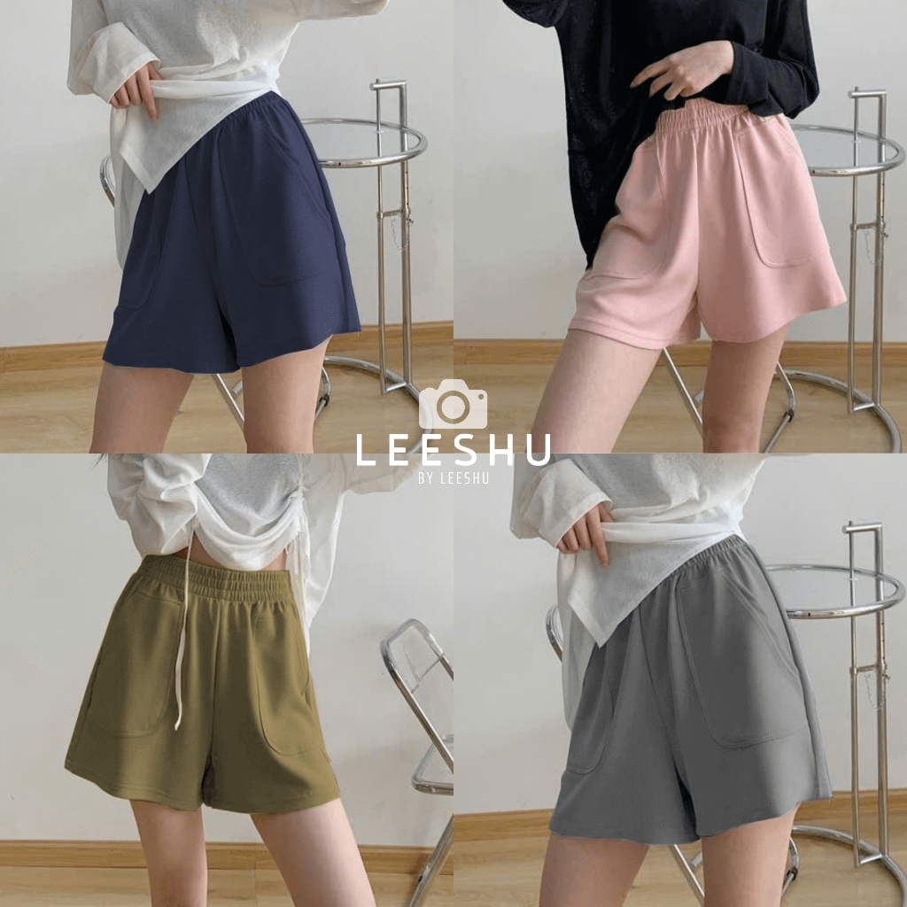 Quần đùi nữ vải tổ ong có Bigsize cạp cao ống rộng mềm mát❤ quần short nữ mặc nhà lưng chun co giãn thoáng mát đi Leeshu