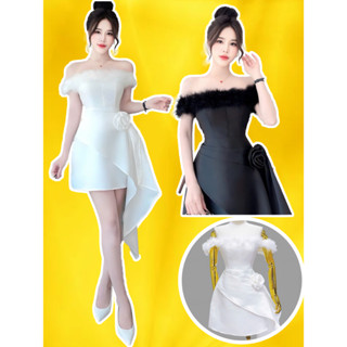 Đầm Váy dự tiệc body Trễ Vai 📌tafta Đính Lông vũ Cúp Ngực đính hoa eo bèo eo tôn dáng bigsize dự tiệc cưới cao cấp MOSS