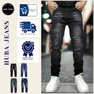 Quần jeans nam HUBA-JEANS(có BIGSIZE ) đen wash Menswear Pants Có Túi Denim quầntàntật quần biker