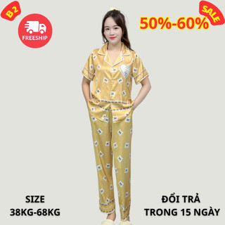 Đồ Ngủ Nữ Lụa Latin Cao Cấp, Bộ Mặc Nhà Tay Ngắn Quần Dài Siêu Mềm Mịn Mát – Form Rộng Dễ Thương | Size 38kg-68kg