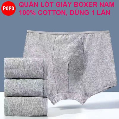 Quần lót giấy boxer nam POPO DP2 100% cotton 2 lớp đáy dùng khi đi công tác, du lịch, học quân sự