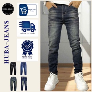 Quần jean nam HUBA-JEANS co giãn xanh PHỦ VÀNG rách Có Túi Pant Menswear quần purple có thể giặt máy
