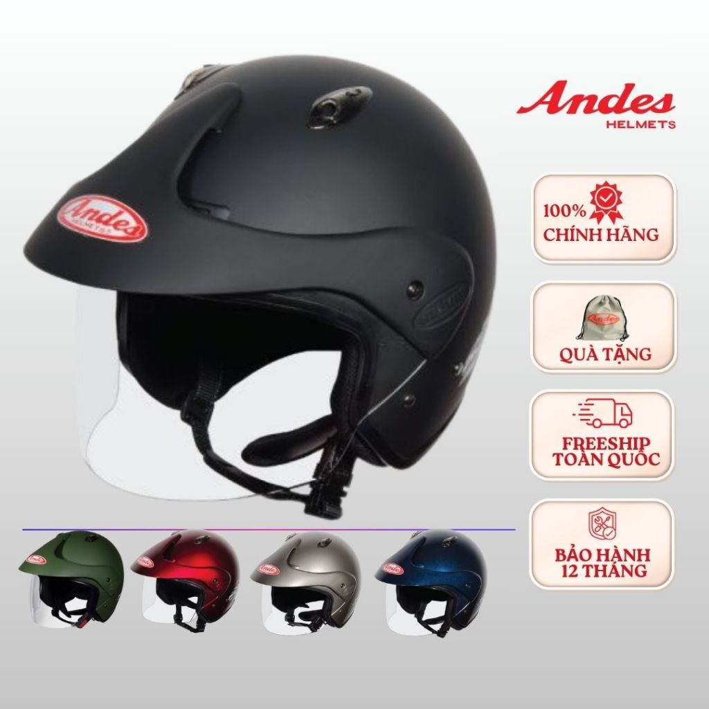 Mũ bảo hiểm 3/4 có kính Andes 3s306E - 306 có kính bảo hành chính hãng