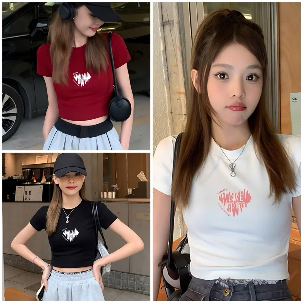 Áo croptop nữ áo baby tee ôm body chất thun cotton co giãn in tim note