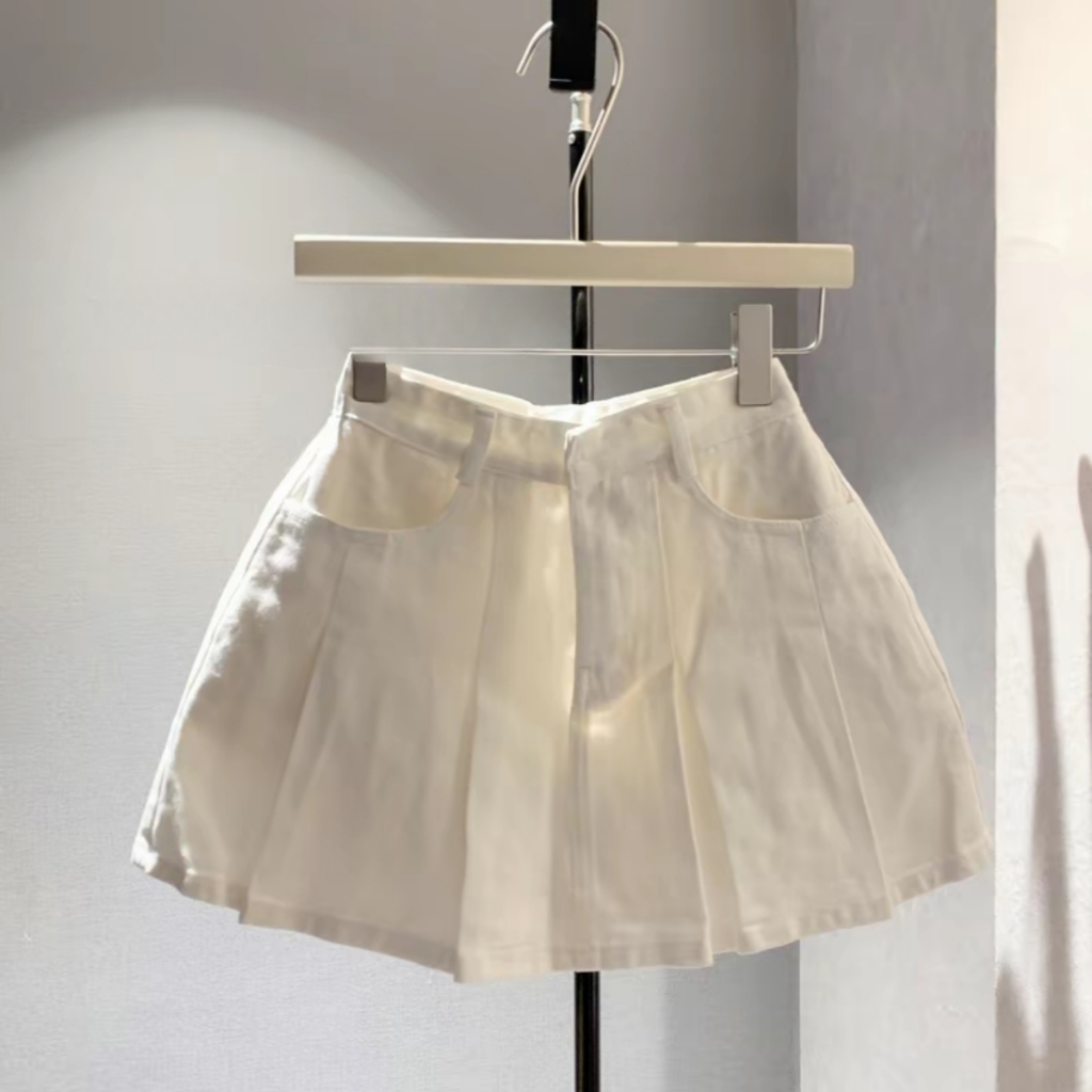 Chân Váy Ngắn Xếp Ly Vải Cotton Jean Mềm Mát Dày Dặn Có Lót Quần CV121