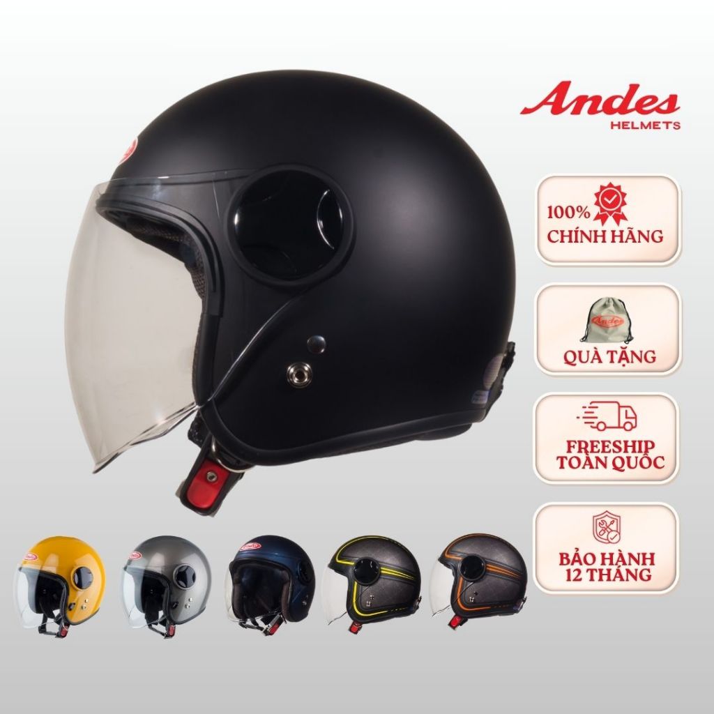 Mũ bảo hiểm 3/4 có kính Andes 382 - 3S382H dành cho nam nữ đi xe máy