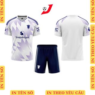  MU trắng tím quần áo bóng đá in tên sô theo yêu cầu in nhiệt không bong tróc bền màu chuẩn font HUNGSPORT TN 