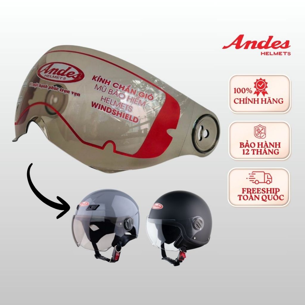 Kính thay cho mũ bảo hiểm nửa đầu Andes 109 - 3/4 Andes 103