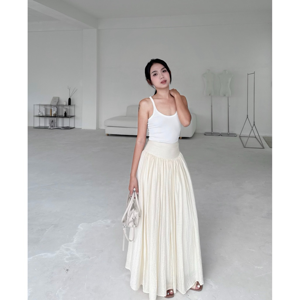 Chân váy nhún hack eo chất vải linen, bồng bềnh, nhẹ nhàng, 2 lớp mỏng nhẹ, phong cách tiểu thư, váy đi biển, đi tiệc