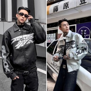 Áo Khoác Da Boy Phố Đua Xe Racing Boi Black Air 2 Màu Đen Bạc Sành Điệu