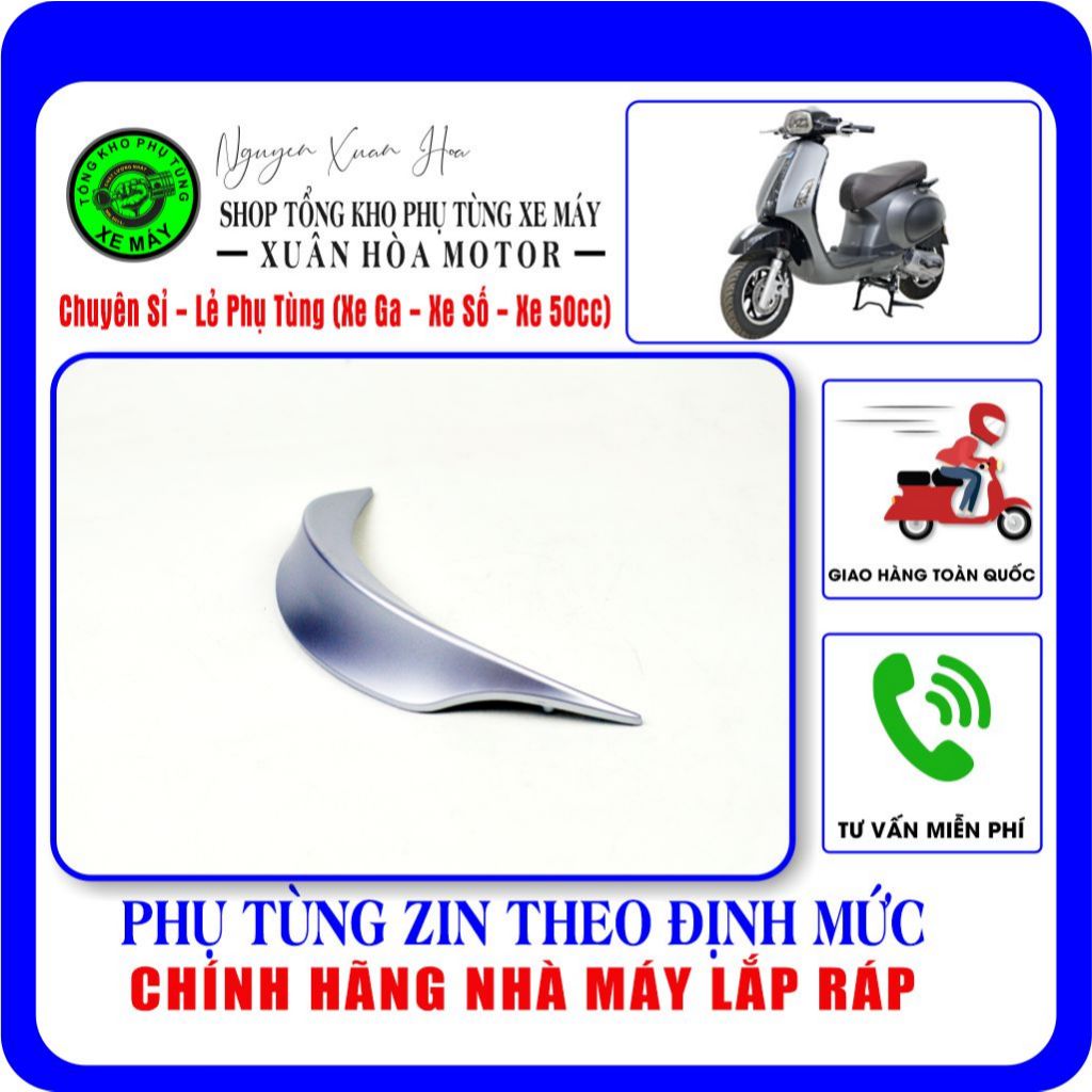 Miếng trang trí Ốp đầu Vespa Nio Plus/ Vespa Nioshima 50cc (Màu xám bạc, Chất liệu nhựa ABS, chính h