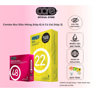 Combo Bao Cao Su Siêu Mỏng CARE 22 Hộp 6 Và BCS Gai CARE 48 Hộp 3 Tăng Cường Nhiều Gel Bôi Trơn