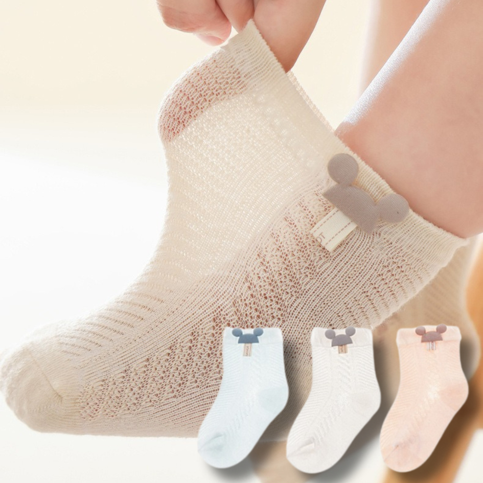 Set 3 Đôi Tất Lưới Thu Đông Cổ Ngắn Cho Bé 0-3 Tuổi Mẫu Mickey & Minnie T74