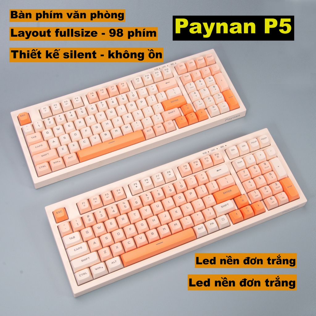 Bàn phím văn phòng Paynan silent chống ồn 98 phím led nền đơn sắc - rainbow keycap mix nhiều màu sắc | BigBuy360 - bigbuy360.vn