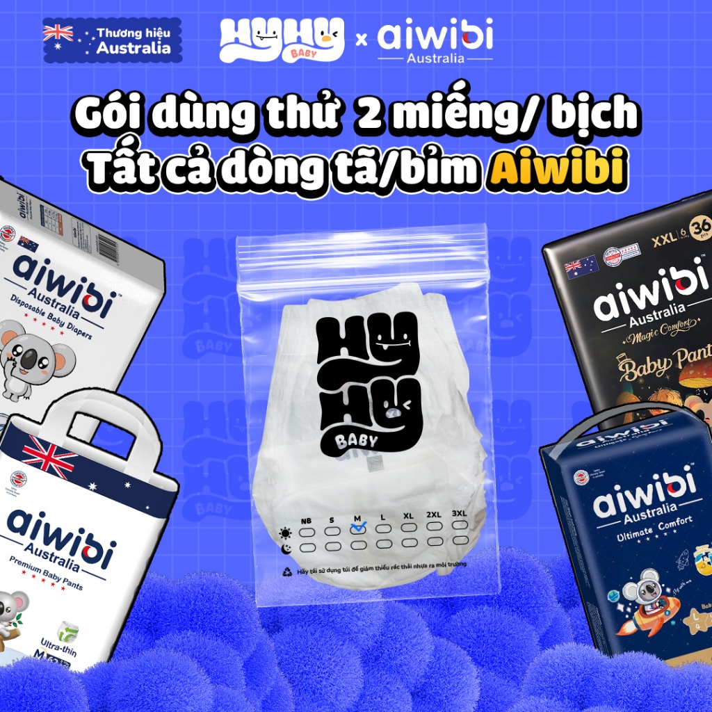 [Gói Dùng Thử] Tã Bỉm Ban Đêm & Ban Ngày Dán/Quần Cao Cấp Aiwibi Australia, Bỉm Đêm Cho Bé Siêu Khô 