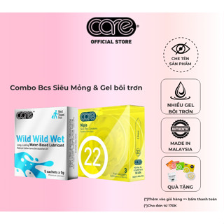  Combo 3 bao cao su siêu mỏng CARE 22 và 5 Gel bôi trơn gốc nước tăng cảm giác CARELATEX 