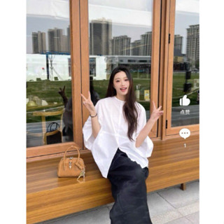  Áo sơ mi cổ tròn tay bồng xẻ phía dưới A96  video thật  