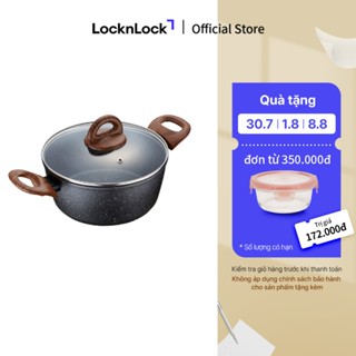 Nồi nhôm chống dính BAUM Marble 24cm, 2 tay cầm, nắp thủy tinh, hiệu Lock&Lock LBU1242